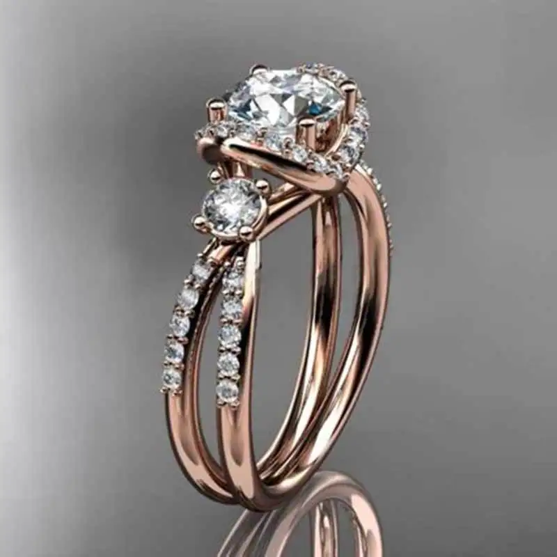 

Huitan Infinite Engagement Ring Rose Gold Color With Micro Paved Wedding Ring Cross Ring Band Dropshipping With SIze6-10