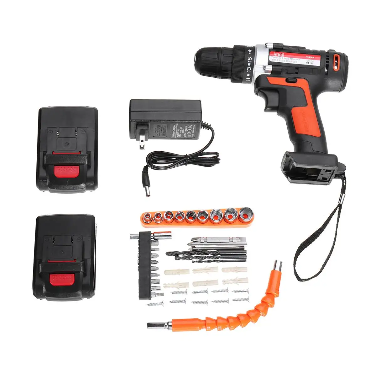 

4000mAh 24V Electric Impact Wrench Cordless Brushless Drill Driver Set Speed 15 Torque With 2 Li-ion Battery Home DIY Power Tool