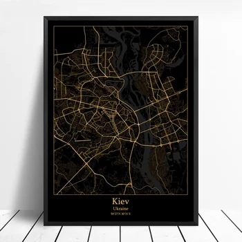 

Kiev Ukraine city map Black and Gold City Map Modern City Canvas Art Print Wall Pictures for Living Room No Frame