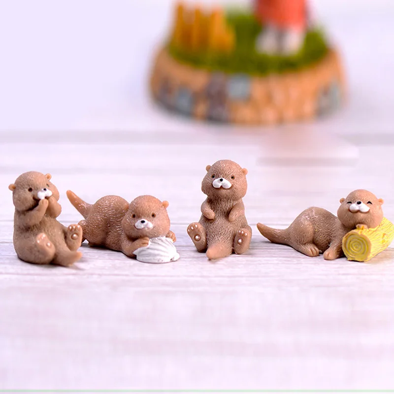 

4pcs Mini Resin Cartoon Cute Otter Model cartoon Animal fairy Micro-landscape Garden ornament desk DIY Crafts Ornaments