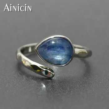 

New Arrival Waterdrop Surface Natural kyanite Blue Stone Open Size Finger Ring Silver Gold Plating Lovely Women Party Jewelry