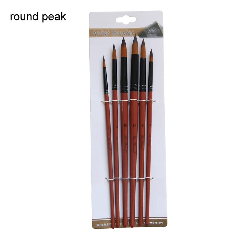 6 Pcs Artist Paint Brushes Set Brown Nylon Hair Acrylic Oil Watercolour By Number Pen Brushes Art Model Paint images - 6