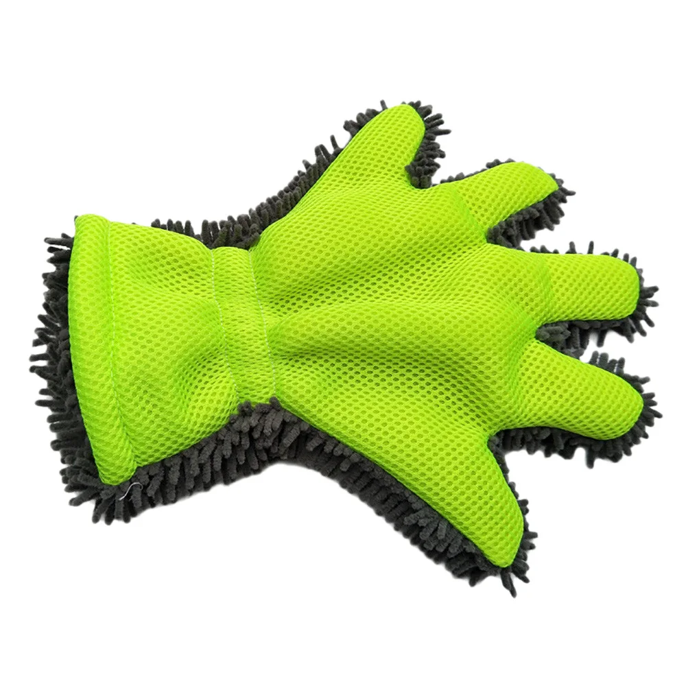 Car five fingers chenille coral cleaning car tool soft gloves |