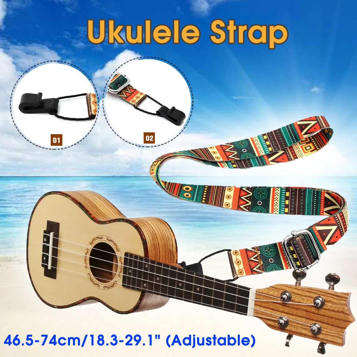 Newest Style 1Pcs 46.5 74cm Length Adjustable Nylon Ukulele Strap Belt Sling With Hook For