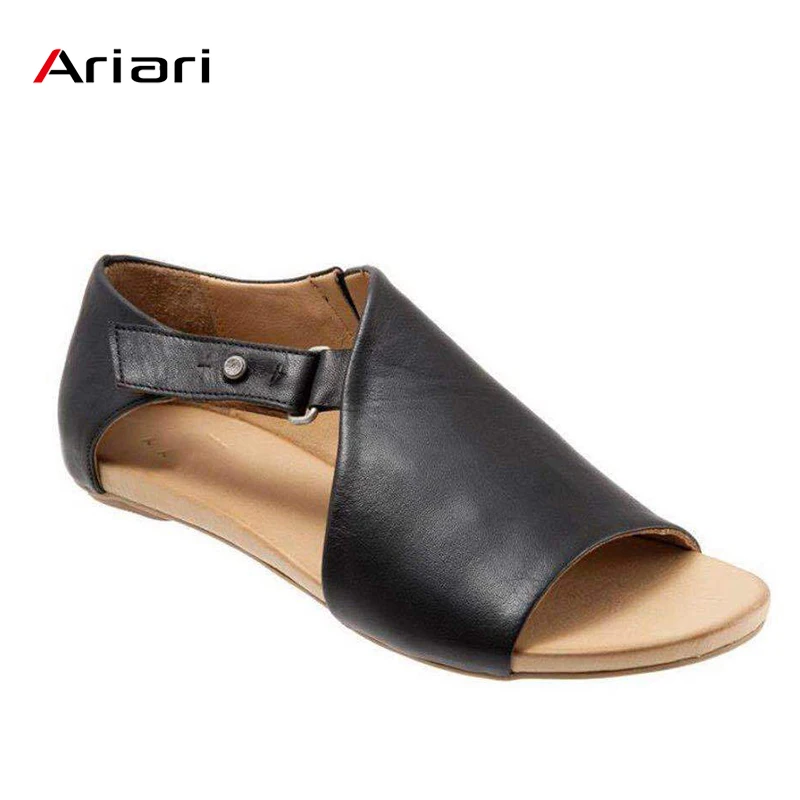 

Summer Women Casual Flat Sandals Fashion New Ladies pu Leather Slip On Peep Toe Low Heel Shoes Roman Beach Shoes Large Size 43