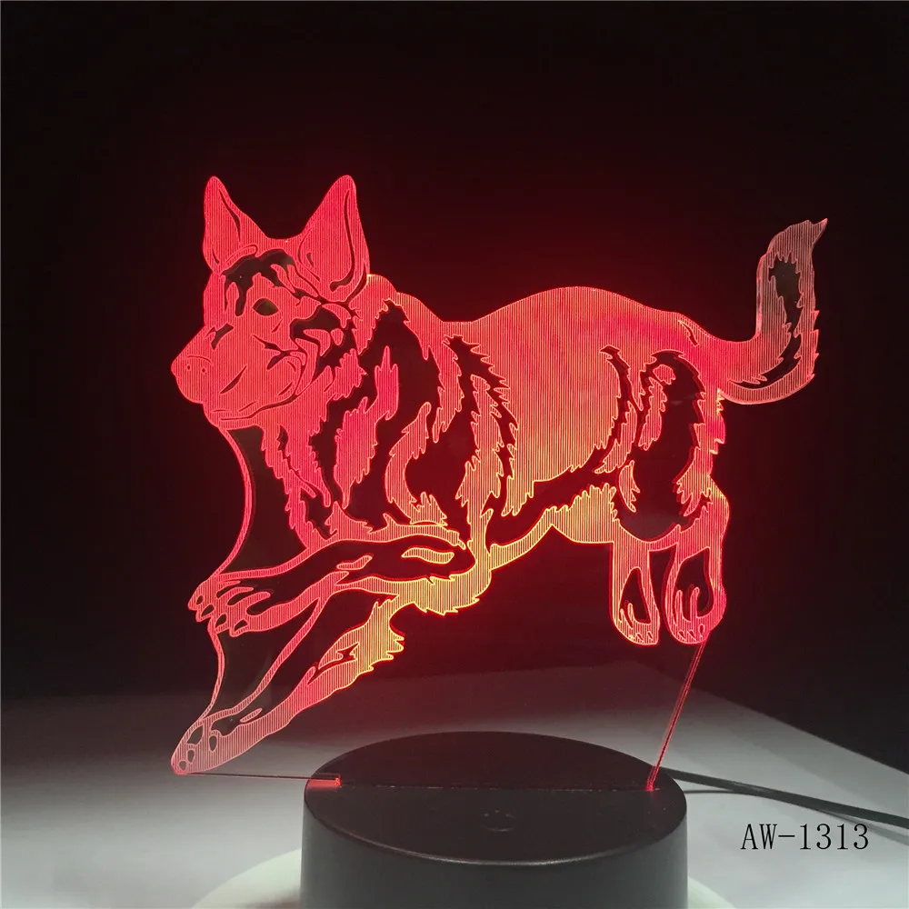 3d ночник в виде немецкой овчарки для бега голограмма 3D декоративная лампа