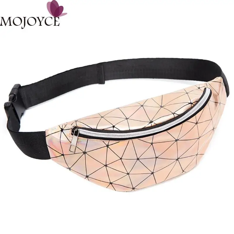 

Girls Casual Patent Leather Geometric Holographic Waist Bags Women Leisure Fanny Belt Packs Chest Phone Pouch