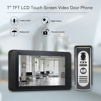 

Wired Video Doorbell 7" TFT LCD Touch Screen Video Door Phone with 1-Camera 1-Monitor Waterproof Two-way Intercom Monitoring