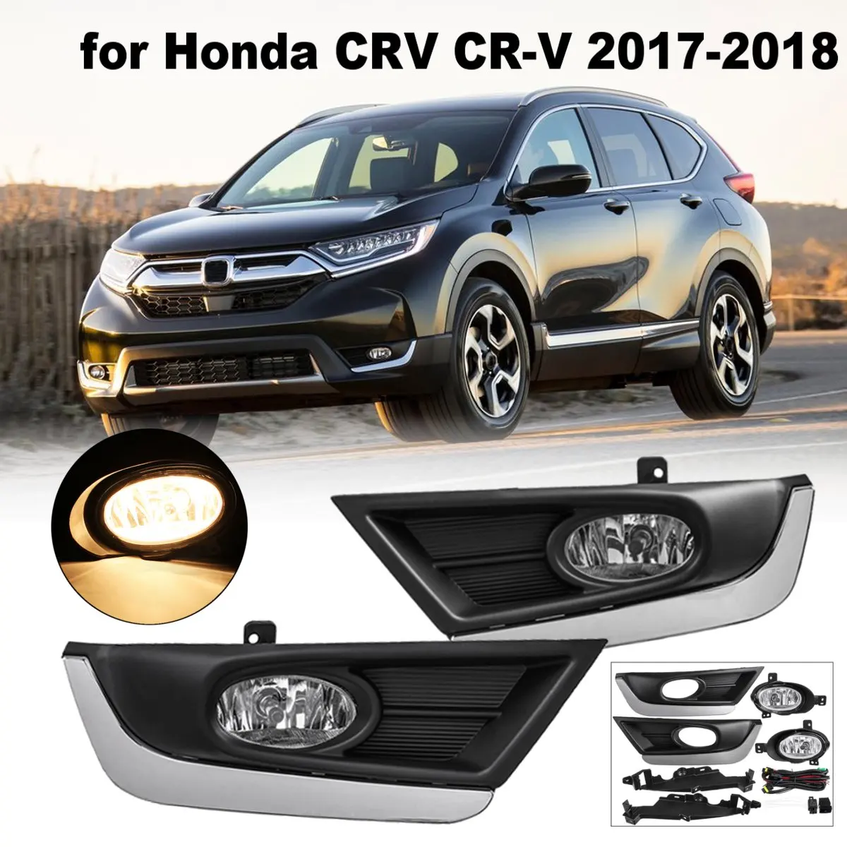 

Pair ABS Bumper Fog Lights Driving Lamps w/ Wiring Harness Front Left Right For Honda/CRV/CR-V 2017 2018 DC 12V 40A H11 Bulbs