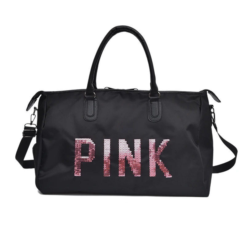 

new Travel Totes Bag Sequin Pink Letters Designed Pu Leather Women Shoulder Travel Bag Large Capacity Luggage Travel Duffle Bags