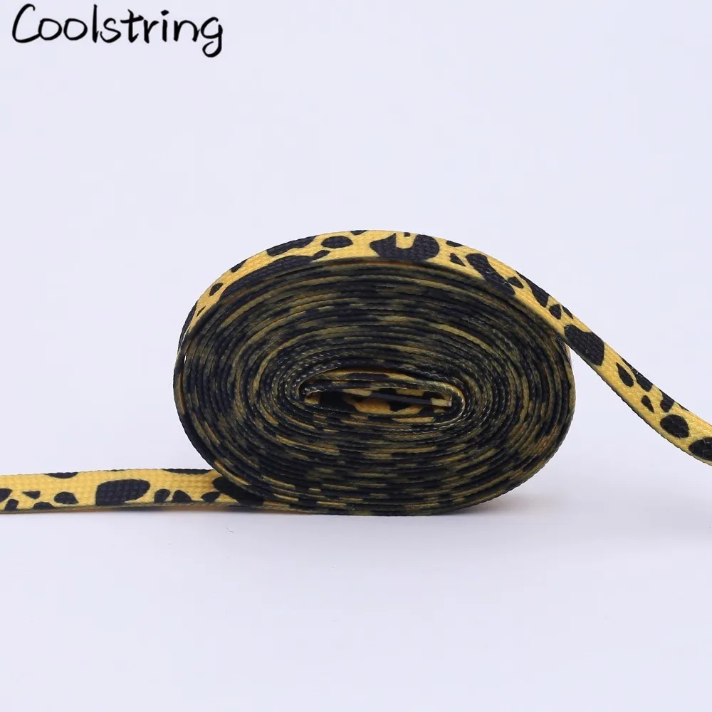 Coolstring Fashion Trend 7mm Polyester Digital Printed Leopard Flat Sports Laces Thermal Transfer Shoelaces Custom Made Latchet