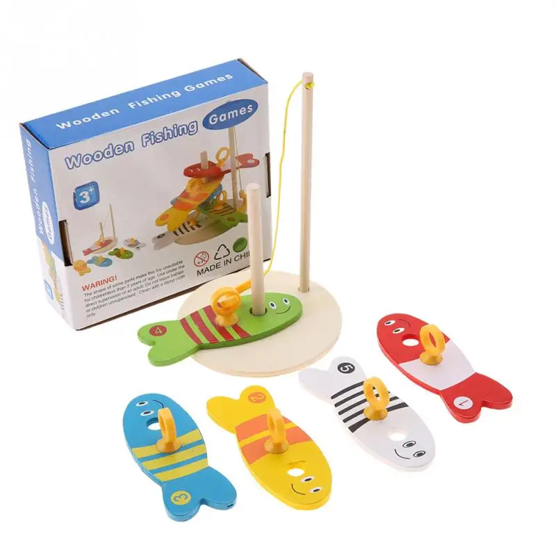 Children Wooden Fishing Toy for Child Digital Game Montessori Toys Kids Column Blocks Cartoon