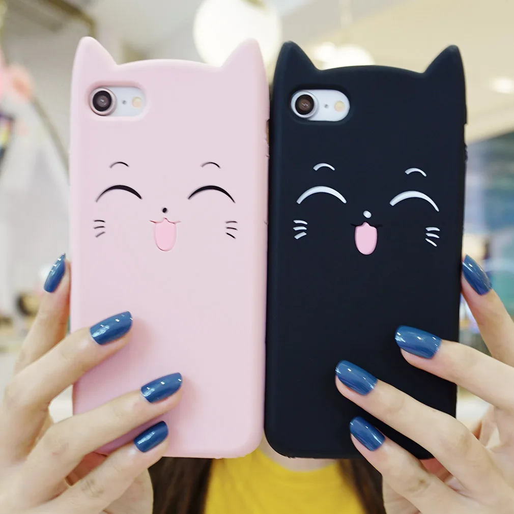 

Cute Cat Case For Iphone 7 8 6 6S Plus X XR XS MAX Silicone Cartoon Brand Phone Bag Case Luxury Soft Funny Coque For Iphone 7
