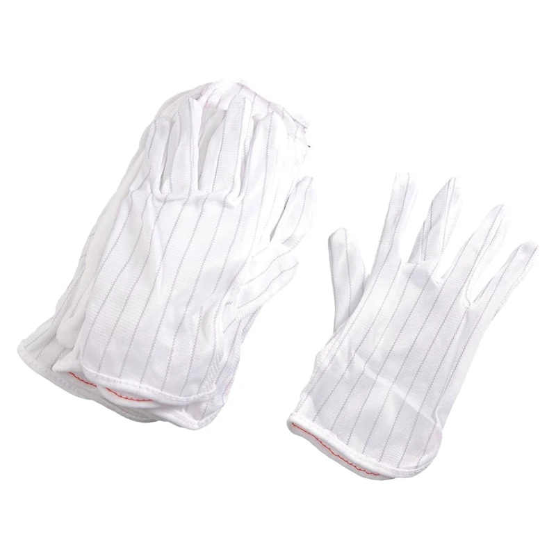 

Man Woman Stripe Pattern Nonslip Anti-static Gloves White 10 Pairs