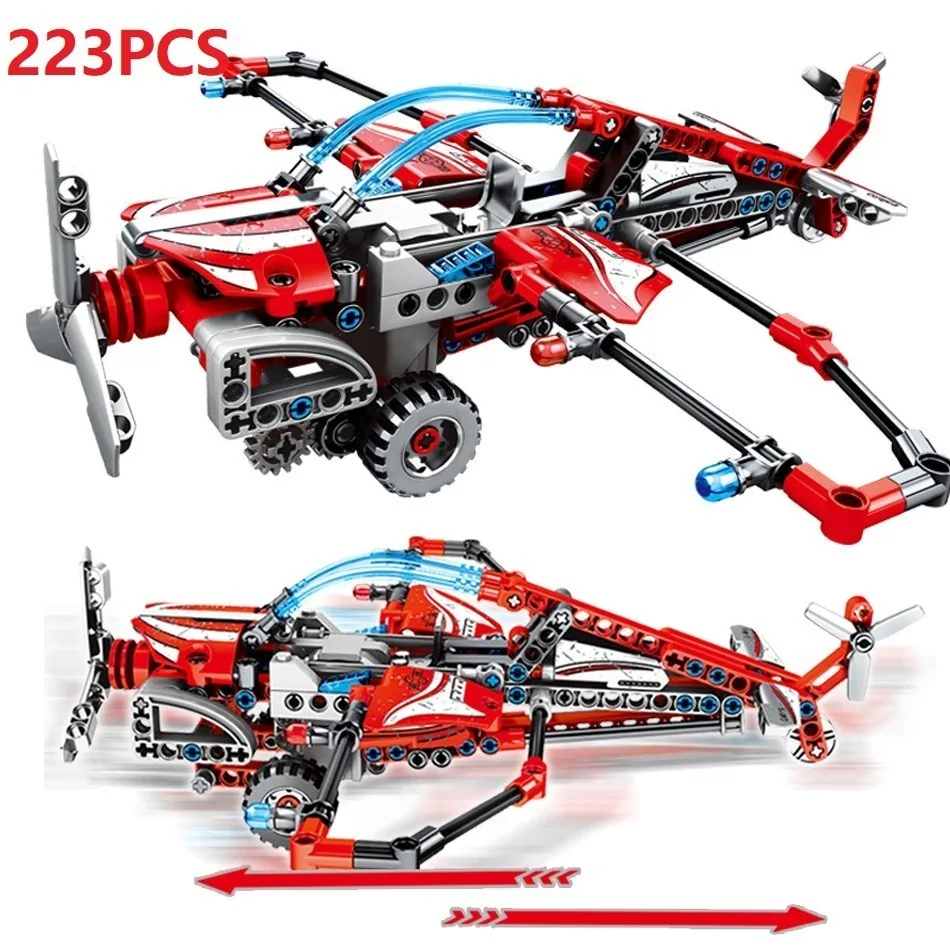 

223PCS Aircraft Building Blocks Pullback Plane DIY Bricks Educational Toys Compatible Legoingly Technic Helicopter WJ076