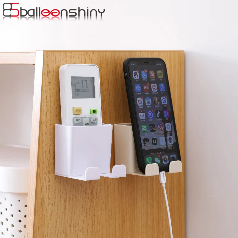 

BalleenShiny ABS Remote Control Storage Box Phone Charger Holders Multi-function Wall Adhesive Outlet Plug Towel Neaten Hook
