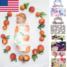 Детское одеяло с цветочным принтом для маленьких девочек, повязка на голову, тканевое полотенце для пеленания