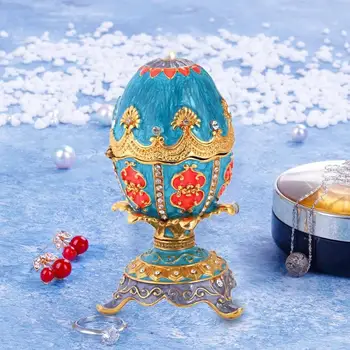 

1pc Ethnic Rhinestones Easter Eggs Trinket Box Faberge Jewelry Holder Storage Wedding Gift Christmas Decor Easter Crafts