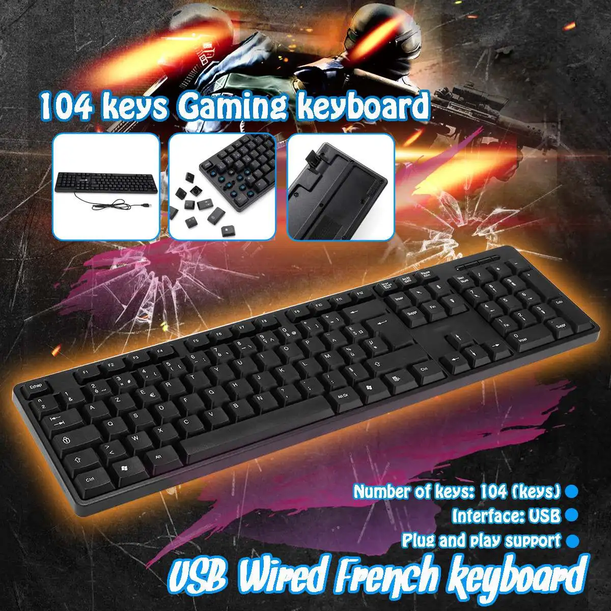 

LEORY Gaming Keyboard 104 key USB Mechanical ABS Waterproof 43.5X13X2cm For PC Games Laptop Desktop