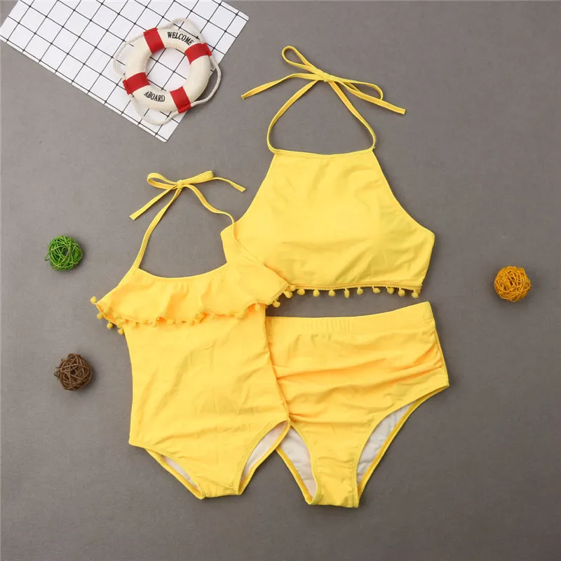 

hirigin 2019 Mother Daughter Bathing Suit Family Matching Swimwear Women Bikini Kid Girl Tassel Jumpsuit Swimsuit Beachwear