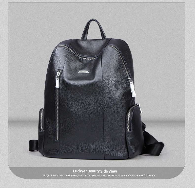 

LUCKYER BEAUTY men backpack bookbag mens bag genuine leather luxury college back pack fashion waterproof travel luggage b