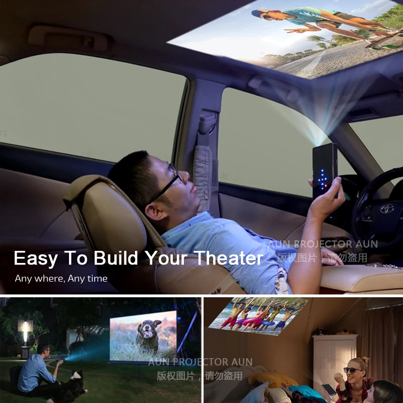 AUN el proyector inteligente D5S Android 7,1 (opcional 2G + 32G) WIFI Bluetooth batería HDMI portátil Mini proyector 3D Beamer - 3