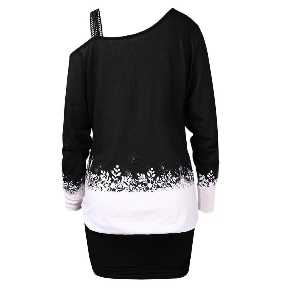 Cena ROSE GAL Plus rozmiar kobiety Top zimna koszula na ramię święty mikołaj śmiech drukuj jedno ramię długi T Shirt kobiety świąteczne t shirty
