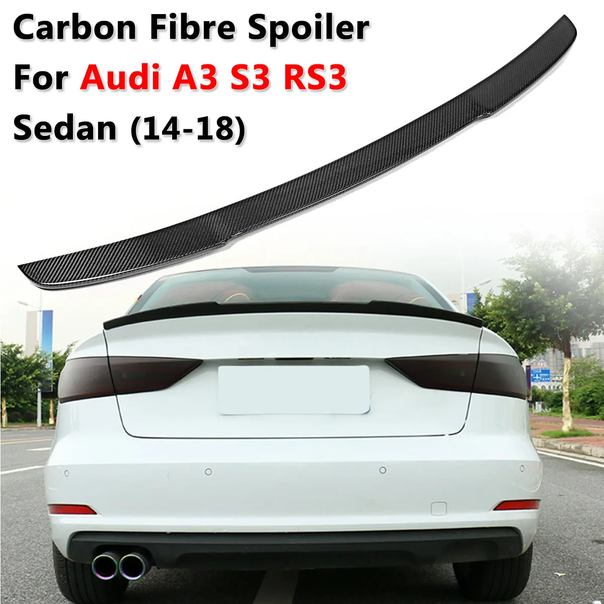 

Full Carbon Fiber Rear Trunk Spoiler Wings Lid For Audi A3 S3 RS3 For Sedan V Type 4Door 2014 2015 2016 2017 2018 Auto Parts