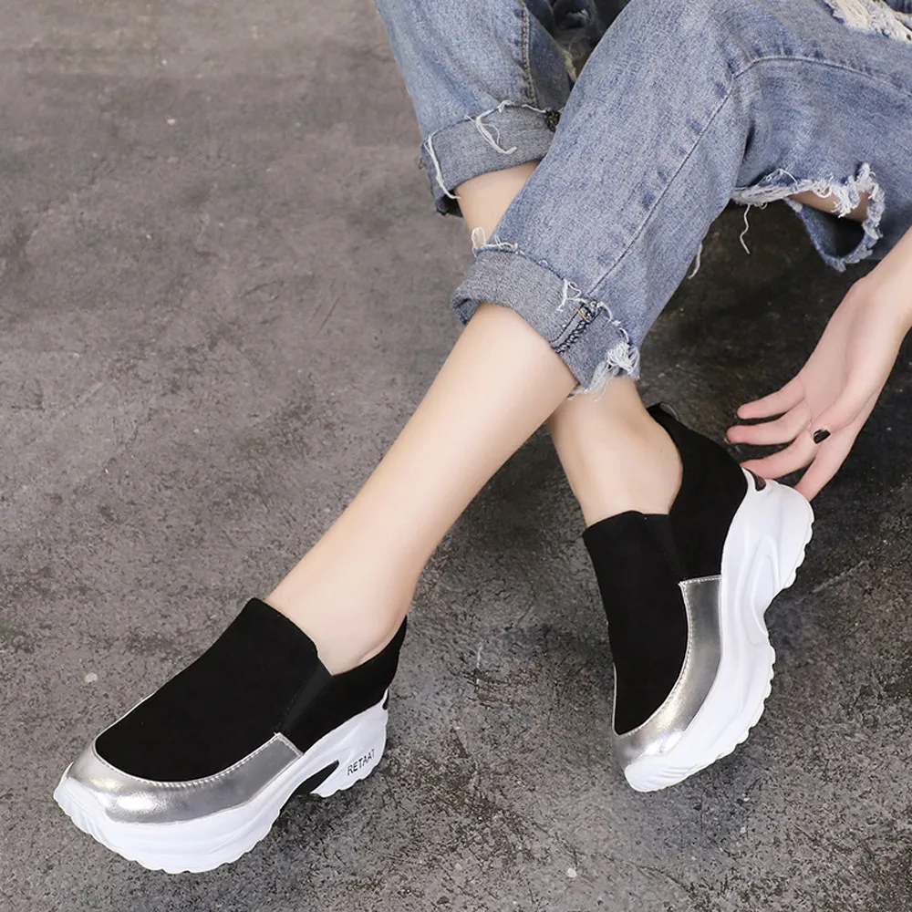 

Women Increase Platforms Round Toe Interior Heighten Slip-on Pumps Casual Shoes Flock Sapatos Feminino Zapatos Mujer Tacon #1