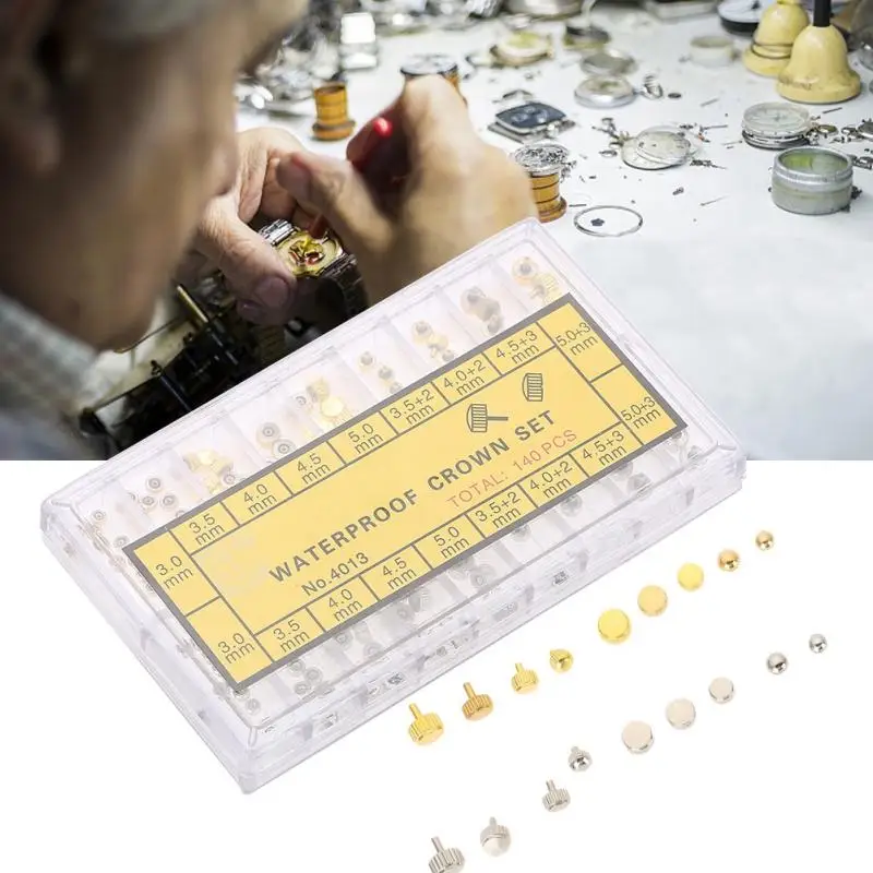 

Watch Crown Parts Set Lot Replacement Assorted Gold & Silver Dome Flat Head Watch Accessories Repair Tool Kit For Watchmaker