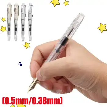 

Wing Sung 9159 Transparent Golden/Silver Clip Fountain Pen 0.38mm/0.5mm Fine Nib Stationery Supplies Writing Tools Gift