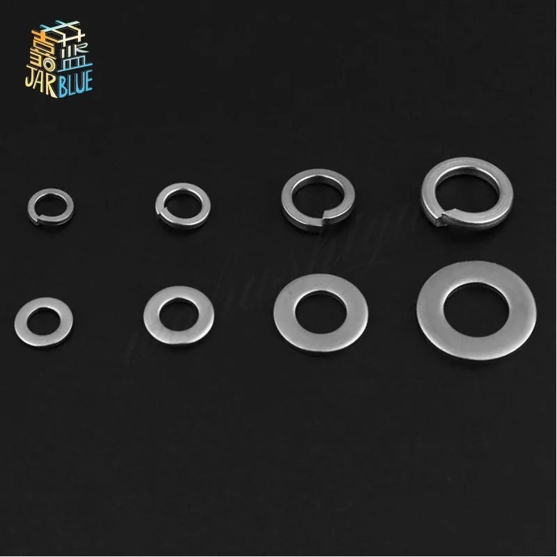 200 unids/set plana de acero inoxidable y la arandela de resorte surtido conjunto Kit de herramientas de bloqueo M5 M6 M8 M10 fijación Hardware con caja