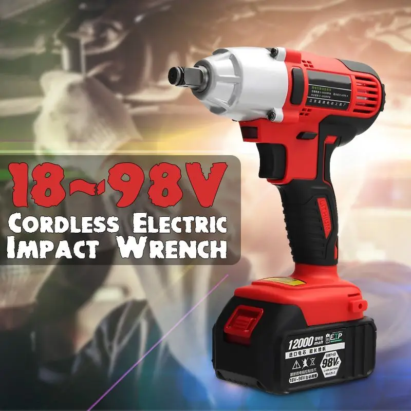 

AC 100-240V 400Nm Electric Impact Wrench 12000mah Lithium-Ion Cordless Impact Wrench 2 Batteries 1 Charger Power Tool