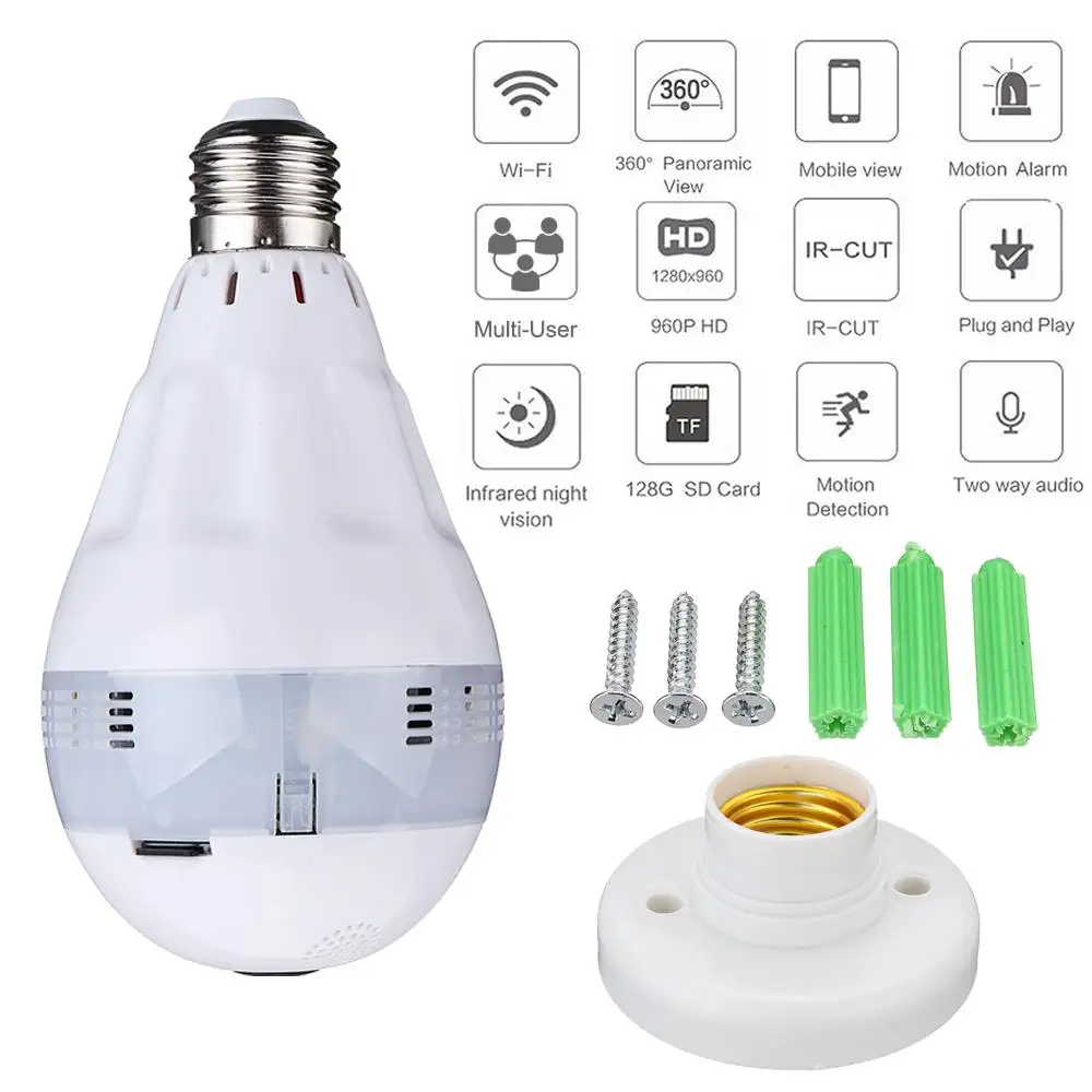 

360 Degree Panoramic 1080P HD WIFI Security Camera LED Light Bulb APP Control Bulb Lamp Camera P2P