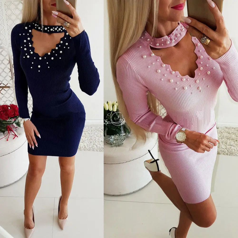 Hirigin бренд сексуальное платье Vestidos 2019 новые Для женщин Bodycon Strappy V жемчужные