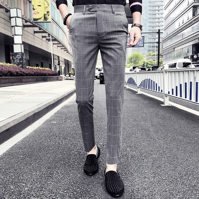 Pantalon Clasico Hombre Plaid Suit Trousers Pants Men Wedding Pants Men Office Pants Black Gray Casual Business Pants Slim _ - AliExpress Mobile