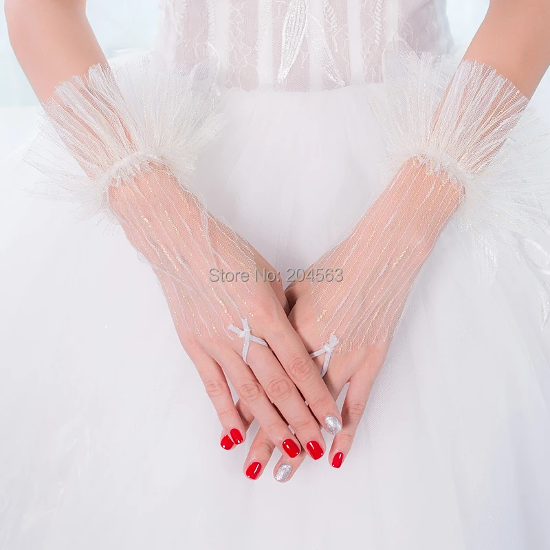 

Simple Wedding Party Fingerless Gloves Tulle Cheap Bridal Gloves