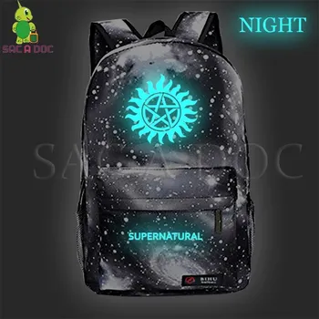 

Galaxy Supernatural Luminous Backpack Children School Bags Sam Dean Castiel Printed Travel Rucksack Starry Night Daily Backpack