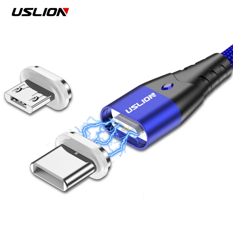 USLION LED magnético Cable USB rápido Micro USB tipo-C imán cargador usb-c Cable de datos para Samsung Xiaomi teléfono Móvil Cable de carga