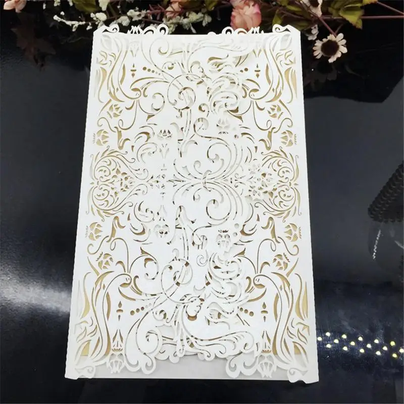  Festive Party Invitation Card 10 PCS Hollow Carved Wedding Invitation Card Without Base Card - 32992222540