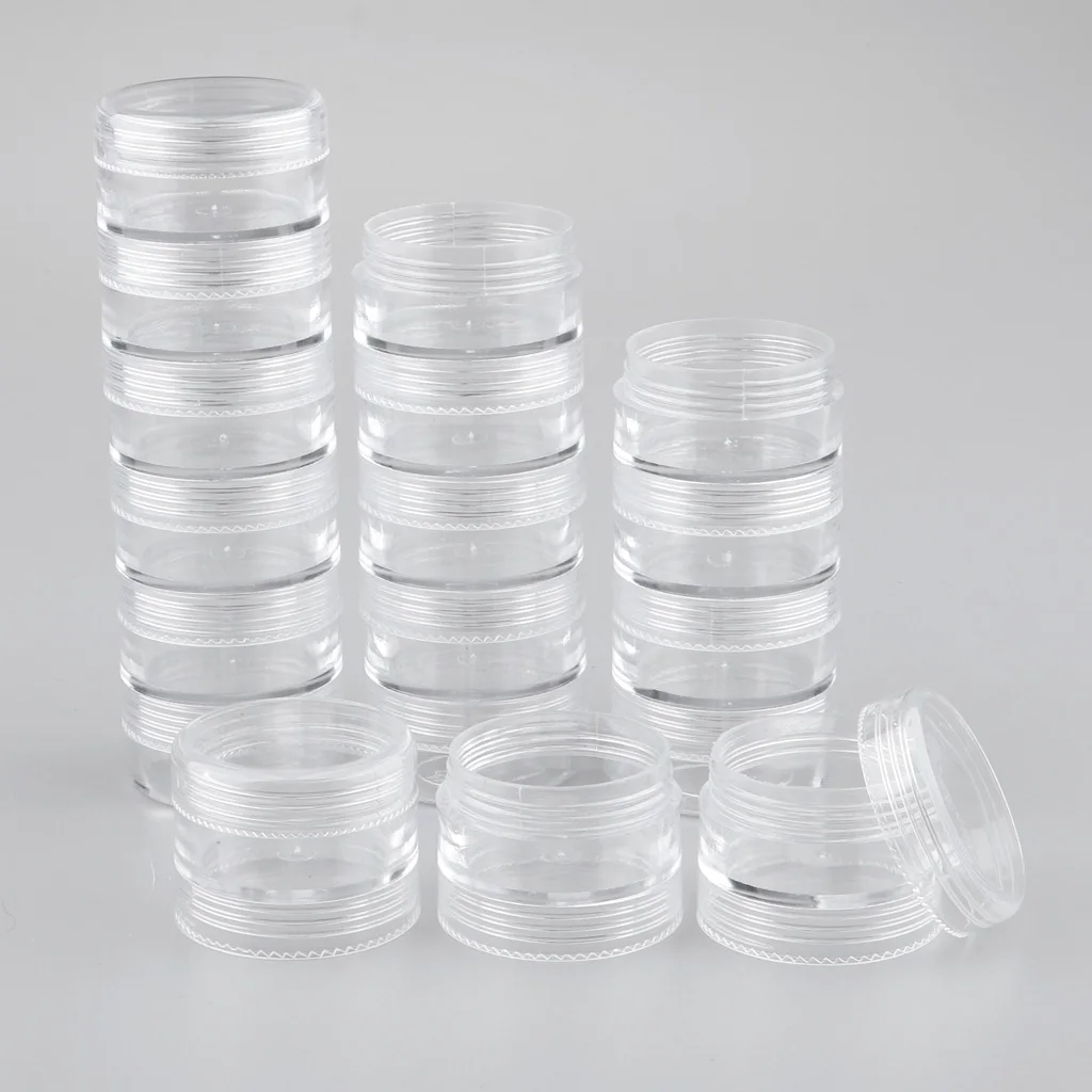 

MagiDeal 6 Tiers Empty Stackable Jar 18 Clear Round Containers w/ Screw Lids Food-Grade PS Plastic