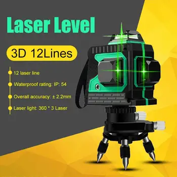 

12 Lines 3D Laser Levels Self-Leveling 360 Rotary Horizontal 532nm Vertical Cross Green Lasers Beam Line Lazer Level Tool