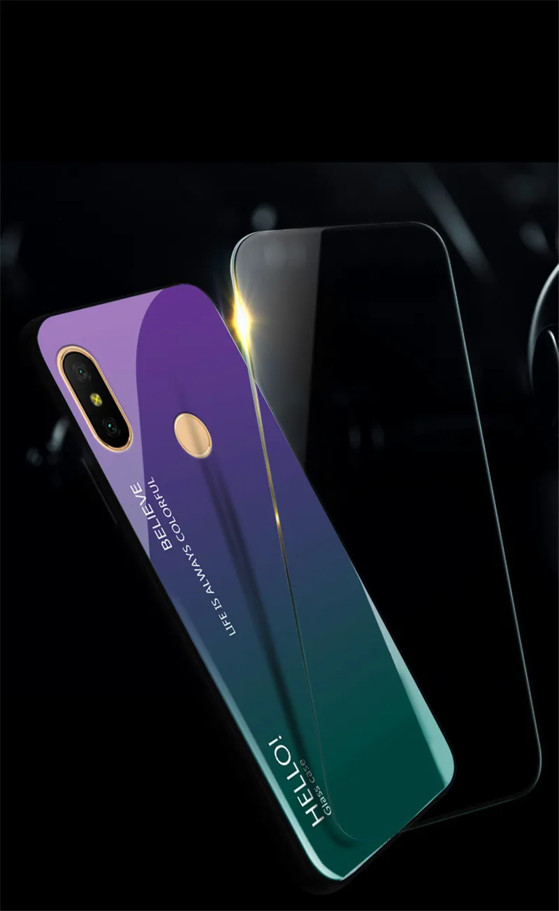 Чехол для Redmi 6 Pro с градиентом Аврора закаленное стекло задняя крышка Xiaomi Redmi6Pro 6Pro
