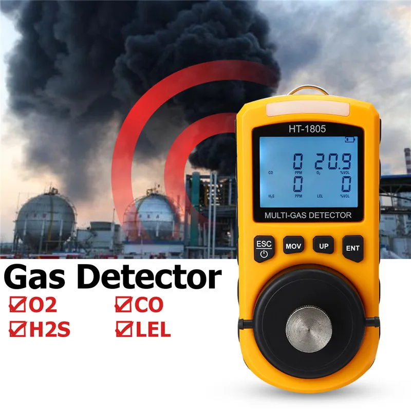 

HT-1805 Four-in-one Gas Detector O2 CO H2S LEL Light Alarm Function Liquid Crystal Display Screen TWA STEL Vibration Buzzing