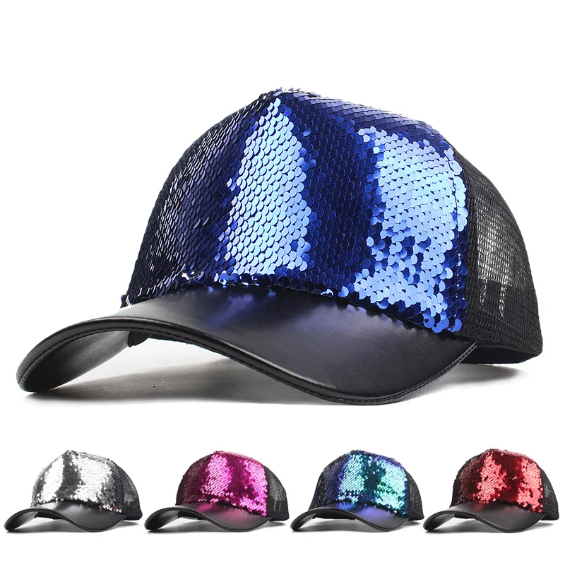 Summer Women Baseball Caps Sequins Mesh Cap Adjustable Fashion Hats