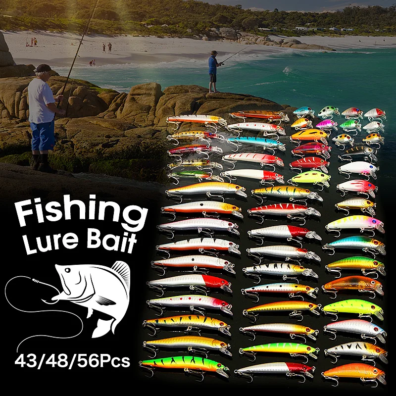 

Bobing 56Pcs/lot Almighty Fishing Lures Set Mixed Minnow Hard Bait Wobbler Crankbaits Swimbait pesca Carp Fishing Accessories
