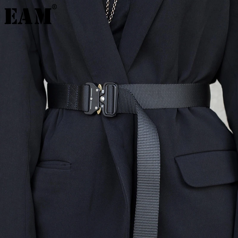 

[EAM] 2019 New Spring Summer Black Ribbon Buckle Split Joint Personality Long Belt Women Fashion Tide All-match JR962