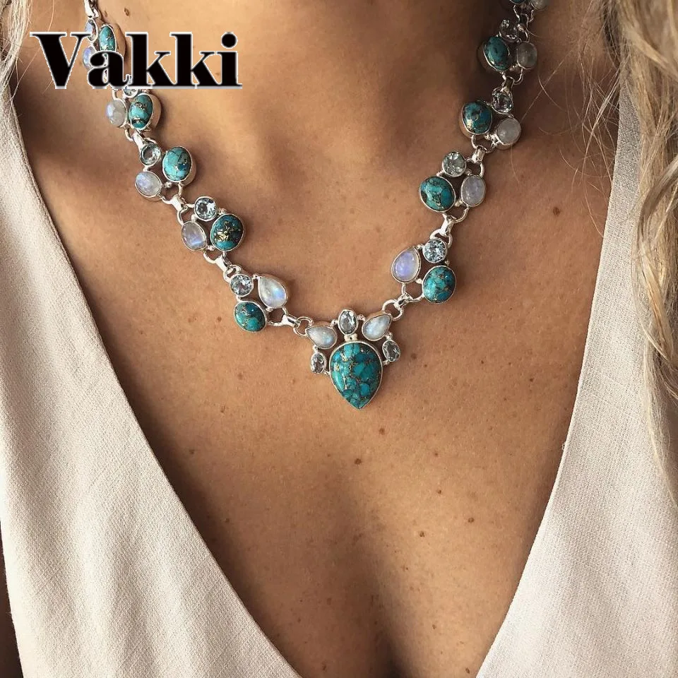 Винтажное ожерелье цветок с модным голубым камнем Сквош белый зеленый винтажное серебряное богемное женское ожерелье ювелирные изделия