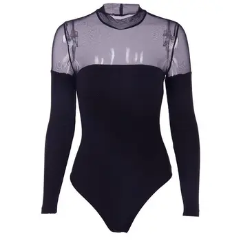 

New Women Mesh See Through sexy Bodysuits Female Long Sleeve Bodysuits Slim Fit Clubwear Bodycon Party Romper Trousers Skirtset