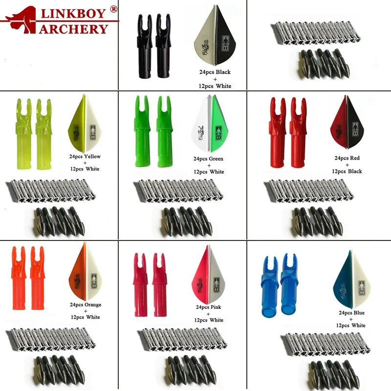 Linkboy Archery 36pcs 2inch Plastic Vanes 12pcs Nock 12pcs Arrow Point